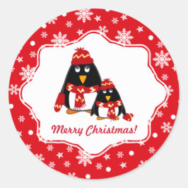 Vrolijk kerstfeest. Funny Little Penguins Ronde Sticker
