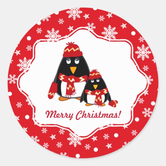 Vrolijk kerstfeest. Funny Little Penguins Ronde Sticker (Voorkant)