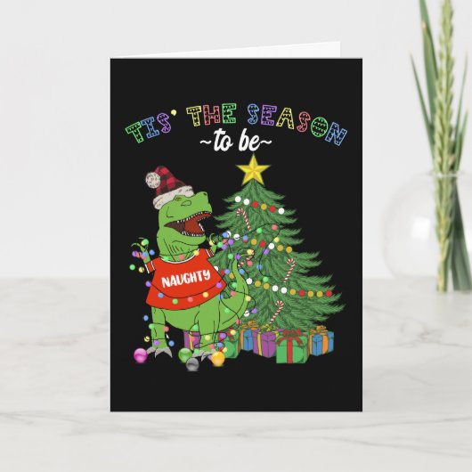 Vrolijk kerstfeest Funny Naughty Dinosaur Kaart (Voorkant)
