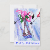Vrolijk kerstfeest - Funny Pink Flamingo Skier - F (Voorkant)