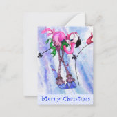 Vrolijk kerstfeest - Funny Pink Flamingo Skier - F Notitiekaartje (Voorkant)