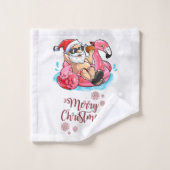 Vrolijk kerstfeest Funny Santa Claus, Roze Flaming Bad Handdoek (Wasdoekje)