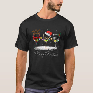 Vrolijk kerstfeest Funny Wine Glass Santa Hat T-shirt