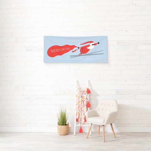 Vrolijk kerstfeest Funny Winter Skiing Santa Spandoek (Insitu)