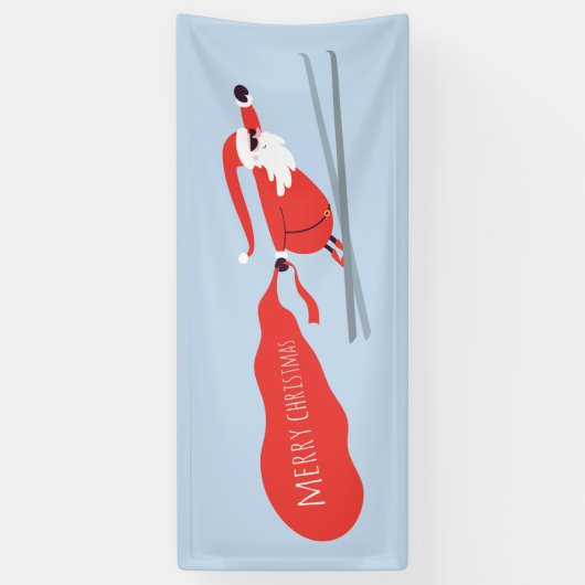 Vrolijk kerstfeest Funny Winter Skiing Santa Spandoek (Verticaal)