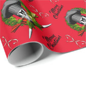 Vrolijk kerstfeest: gebakje schedel V2 Cadeaupapier (Rol Hoek)
