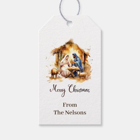 Vrolijk Kerstfeest Geboorte gepersonaliseerd Cadeaulabel (Voorkant)