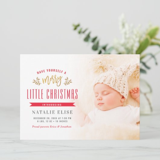 VROLIJK KERSTFEEST | geboorteaankondiging Feestdagenkaart (Staand voorkant)