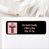 Vrolijk Kerstfeest Geboortekruis Roze Zwart Etiket (Insitu)