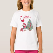 Vrolijk kerstfeest - Gedecorreerde bomen en meisje T-shirt (Voorkant)