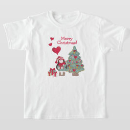 Vrolijk kerstfeest - Gedecorreerde bomen en meisje T-shirt