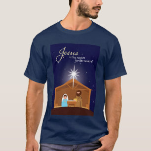 Vrolijk kerstfeest geïllustreerde nativiteitsscè t-shirt