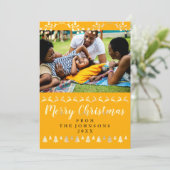Vrolijk kerstfeest Gele Geelfoto gebeurt Feestdagenkaart (Staand voorkant)