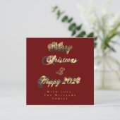 Vrolijk Kerstfeest Gelukkig 2024 Rood en Goud Scri Feestdagenkaart (Staand voorkant)