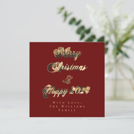 Vrolijk Kerstfeest Gelukkig 2024 Rood en Goud Scri Feestdagenkaart (Staand voorkant)