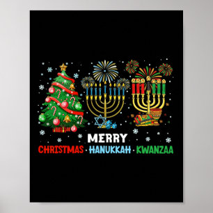 Vrolijk kerstfeest Gelukkig Chanoeka en Gelukkig K Poster