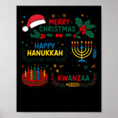Vrolijk kerstfeest Gelukkig Chanoeka en Happy Kwan Poster (Voorkant)