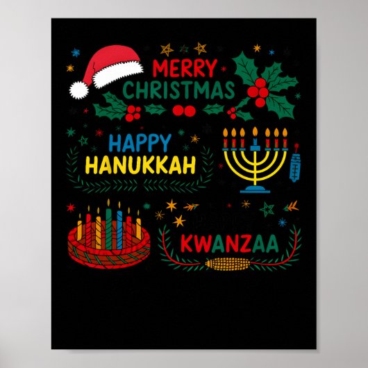 Vrolijk kerstfeest Gelukkig Chanoeka en Happy Kwan Poster (Voorkant)
