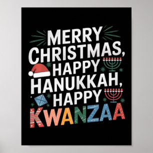 Vrolijk kerstfeest Gelukkig Chanoeka Gelukkig Kwan Poster