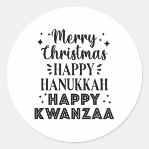 Vrolijk kerstfeest Gelukkig Chanoeka Gelukkig Kwan Ronde Sticker