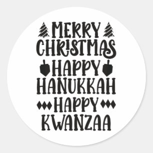 Vrolijk kerstfeest Gelukkig Chanoeka Gelukkig Kwan Ronde Sticker