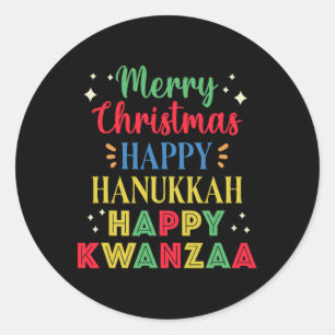 Vrolijk kerstfeest Gelukkig Chanoeka Gelukkig Kwan Ronde Sticker