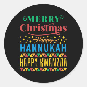 Vrolijk kerstfeest Gelukkig Chanoeka Gelukkig Kwan Ronde Sticker