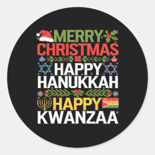 Vrolijk kerstfeest Gelukkig Chanoeka Gelukkig Kwan Ronde Sticker