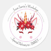 vrolijk kerstfeest. Gelukkig eenhoorn gezicht Ronde Sticker (Voorkant)