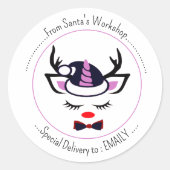 vrolijk kerstfeest. Gelukkig eenhoorn gezicht Ronde Sticker (Voorkant)