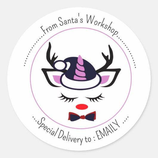 vrolijk kerstfeest. Gelukkig eenhoorn gezicht Ronde Sticker (Voorkant)