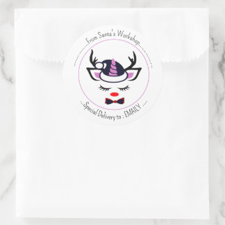 vrolijk kerstfeest. Gelukkig eenhoorn gezicht Ronde Sticker