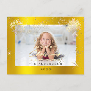 Vrolijk kerstfeest Gelukkig jaar Gold Snow Foto Briefkaart