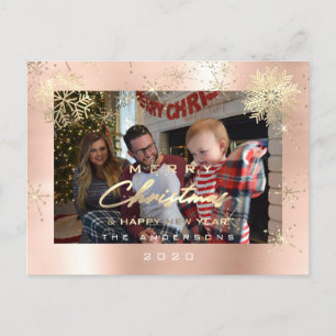 Vrolijk kerstfeest Gelukkig jaar Gold Snow Foto Briefkaart