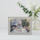 Vrolijk Kerstfeest Gelukkig Jaar Goud Sneeuw Grijs Briefkaart (Staand voorkant)