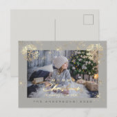 Vrolijk Kerstfeest Gelukkig Jaar Goud Sneeuw Grijs Briefkaart (Voorkant / Achterkant)
