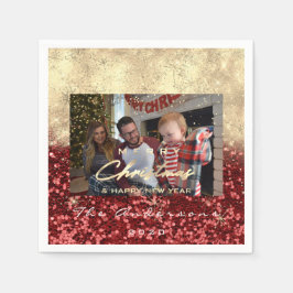 Vrolijk Kerstfeest Gelukkig Jaar Gouden Foto Rode  Servet