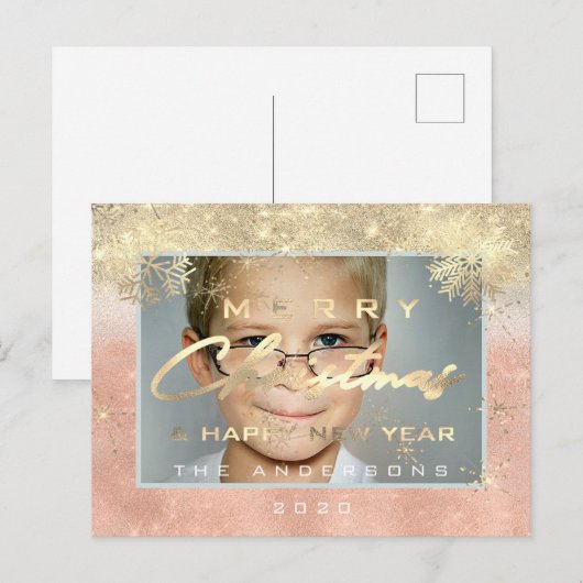 Vrolijk Kerstfeest Gelukkig Jaar Gouden Foto Vreug Briefkaart (Voorkant / Achterkant)