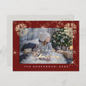 Vrolijk Kerstfeest Gelukkig Jaar Gouden Sneeuw Mar Briefkaart (Voorkant / Achterkant)