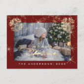 Vrolijk Kerstfeest Gelukkig Jaar Gouden Sneeuw Mar Briefkaart (Voorkant)