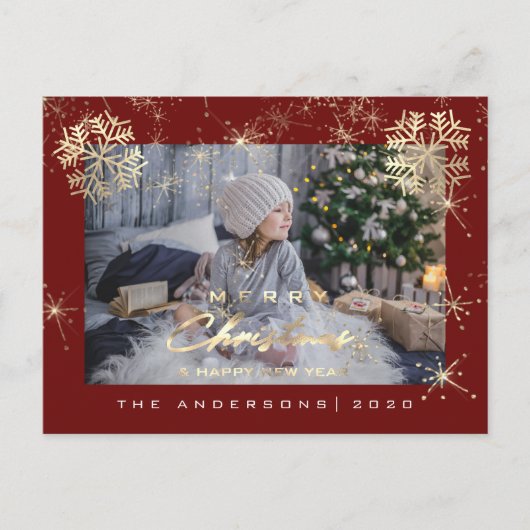 Vrolijk Kerstfeest Gelukkig Jaar Gouden Sneeuw Mar Briefkaart (Voorkant)