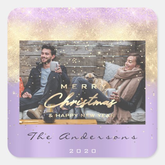 Vrolijk Kerstfeest Gelukkig Jaar Sterren Violet Go Vierkante Sticker (Voorkant)