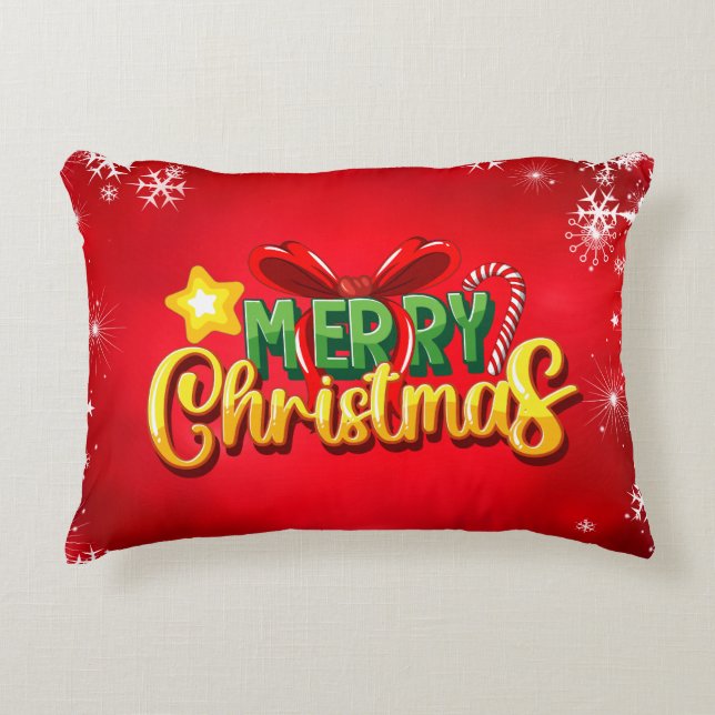 Vrolijk Kerstfeest Gelukkig Kerstmis Rood Groen Va Accent Kussen (Voorkant)