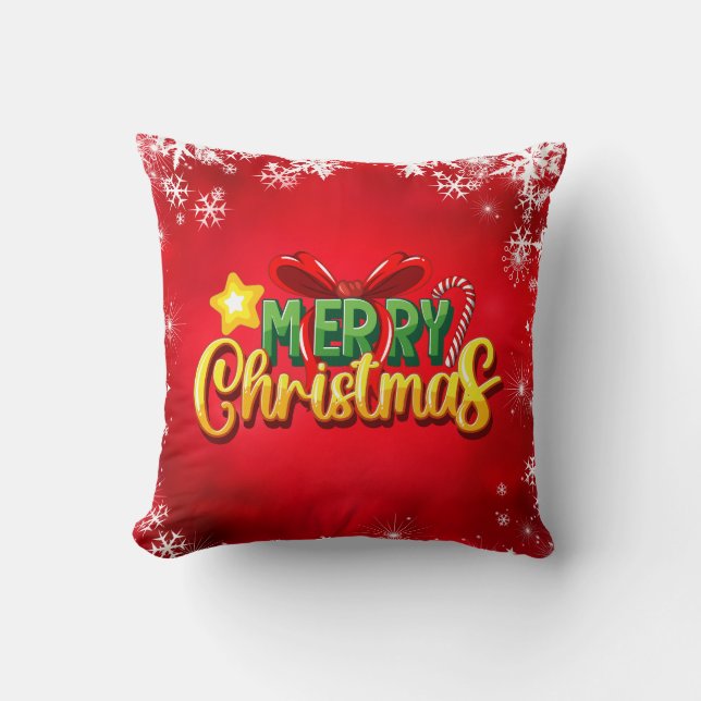 Vrolijk Kerstfeest Gelukkig Kerstmis Rood Groen Va Kussen (Voorkant)