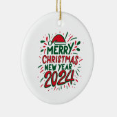 Vrolijk Kerstfeest Gelukkig Nieuwjaar 2024 Keramisch Ornament (Rechts)