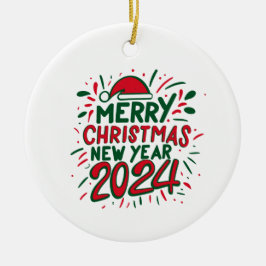 Vrolijk Kerstfeest Gelukkig Nieuwjaar 2024 Keramisch Ornament