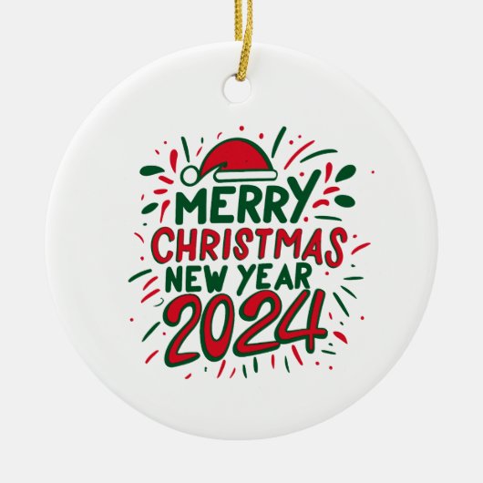 Vrolijk Kerstfeest Gelukkig Nieuwjaar 2024 Keramisch Ornament (Voorkant)