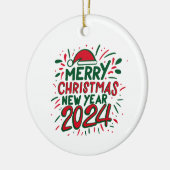 Vrolijk Kerstfeest Gelukkig Nieuwjaar 2024 Keramisch Ornament (Links)