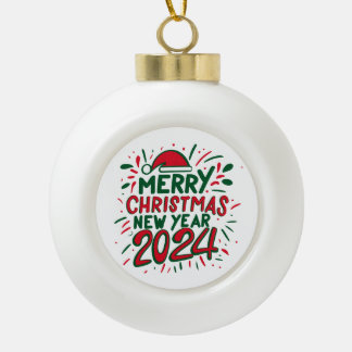 Vrolijk Kerstfeest Gelukkig Nieuwjaar 2024 Keramische Bal Ornament