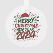 Vrolijk Kerstfeest Gelukkig Nieuwjaar 2024 Ornament (achterkant)